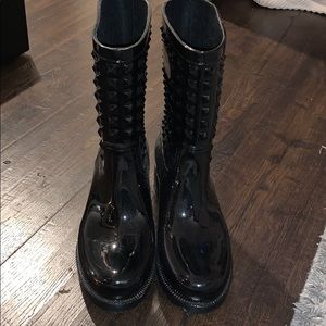 Betsy Johnson black rain boots with studs!